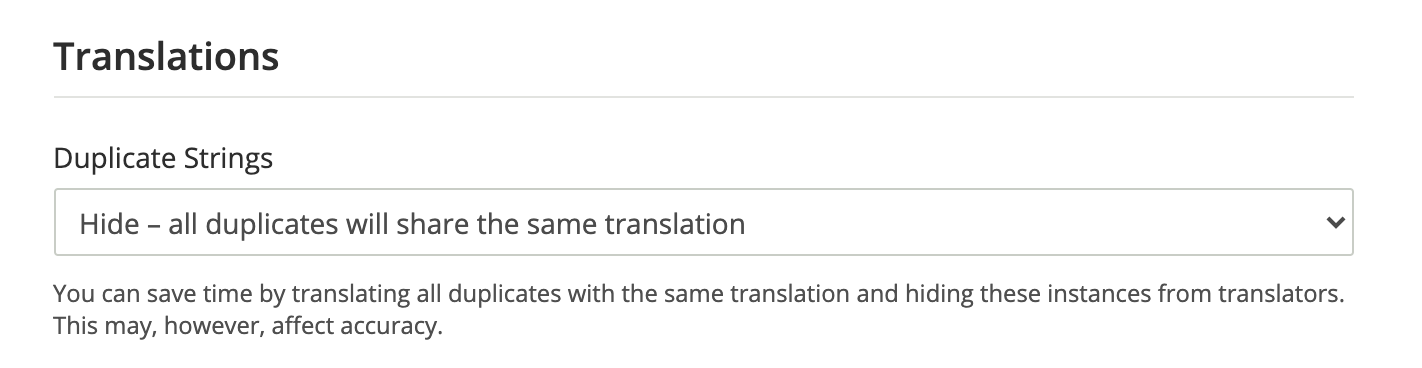 Crowdin Duplicate Strings option setting